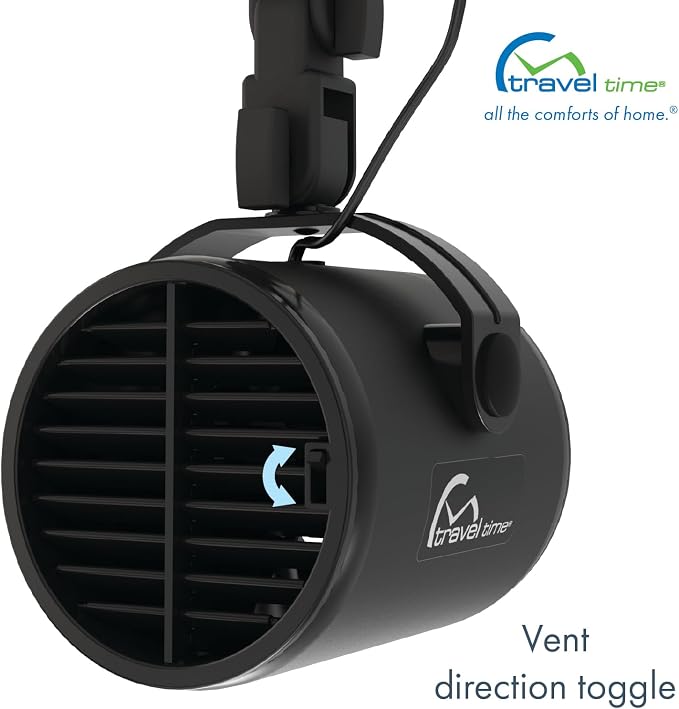 TRAVEL TIME 12V Turbo Fan Clip-On, Black – Universal for Most Vehicles, Variable Speed Control, Cooling Fan, Portable Fan for Cars, Trucks, and UTV's