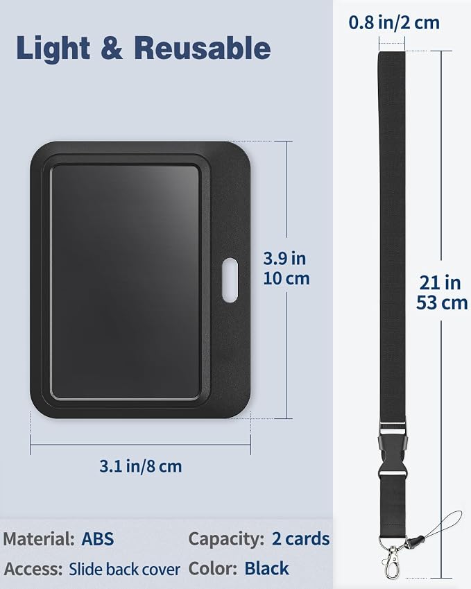 Uniclife 3 Pack Sliding Badge Holder Hard Black Horizontal Plastic Card Case Protector with Lanyard Strap Metal Buckle and Clip for Office School ID Credit Key Card Driver’s License and Pass