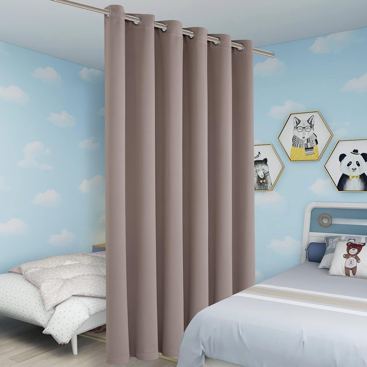 BONZER Room Divider Curtain Total Privacy Wall Noise Reducing Wide Blackout Curtains for Patio Sliding Glass Door, 96L x 70W Inch (8L x 5.8W ft), 1 Panel, Khaki