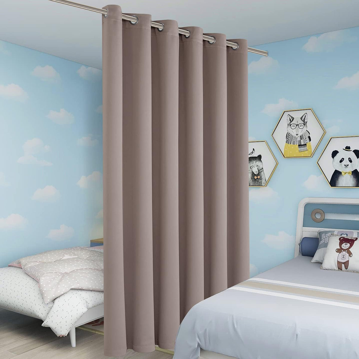 BONZER Room Divider Curtain Total Privacy Wall Noise Reducing Wide Blackout Curtains for Patio Sliding Glass Door, 108L x 70W Inch (9L x 5.8W ft), 1 Panel, Khaki
