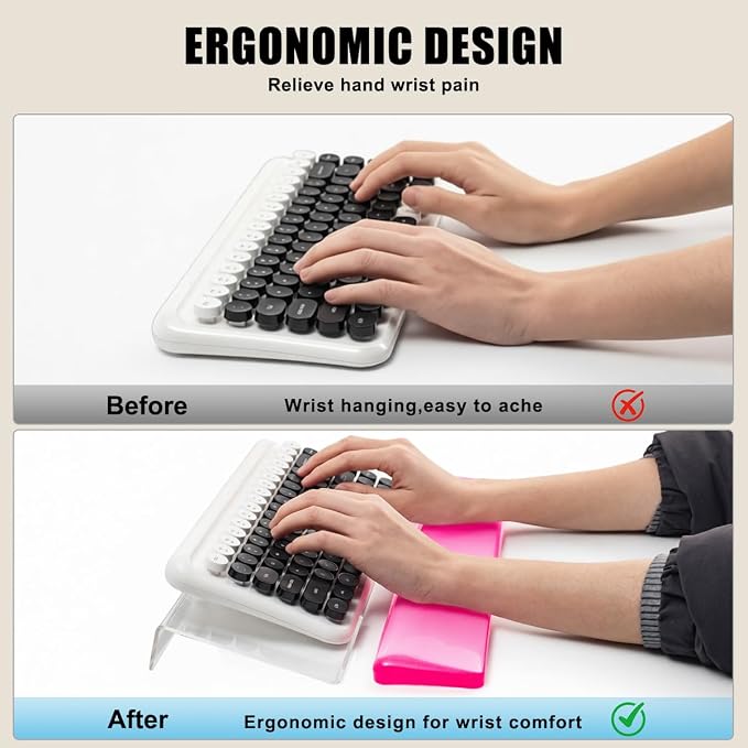 Acrylic Computer Keyboard Stand with Gel Wrist Rest Set(Pink White Set) | Keyboard Riser for Desk Easy Typing with Gel Keyboard Wrist Pad, Anti-Slip Comfort Jelly Clear Wrist Rest Relief Pain