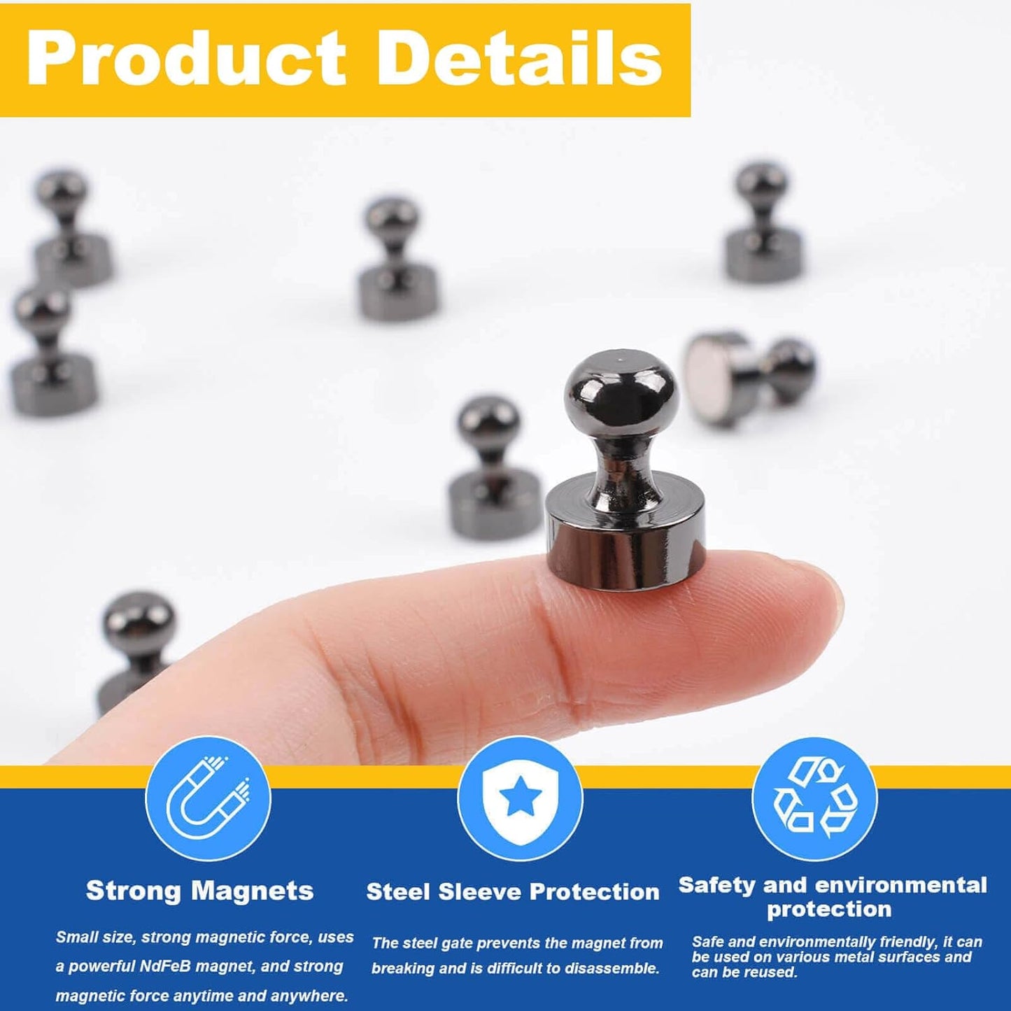 Black Fridge Magnets, Small and Strong Refrigerator Magnets for Whiteboard, Push Pin Magnet s for Classroom, Kitchen Accessories, Dry Erase and Map, Magnetic Decorative Magnets