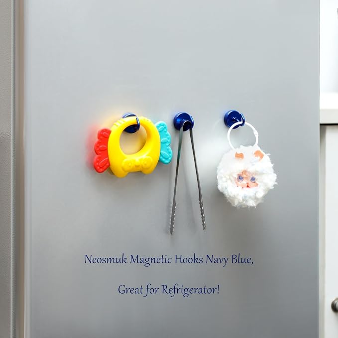 Neosmuk Magnetic Hooks, Heavy Duty 85lb+ Strong Magnet Hook for Cruise Cabins, Cruise Essentials 2026 for Hanging, Metal Wall Refrigerator Hangers (Navyblue, 10 Pack)