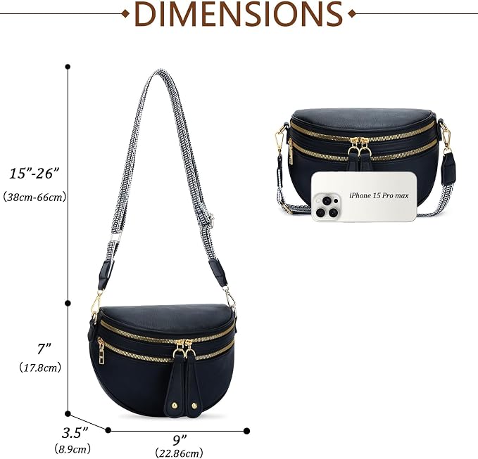 KKXIU Crossbody Bags for Women Vegan Leather Travel Bum Bag | Trendy Fanny Waist Pack | Shoulder Purse with Adjustable Strap