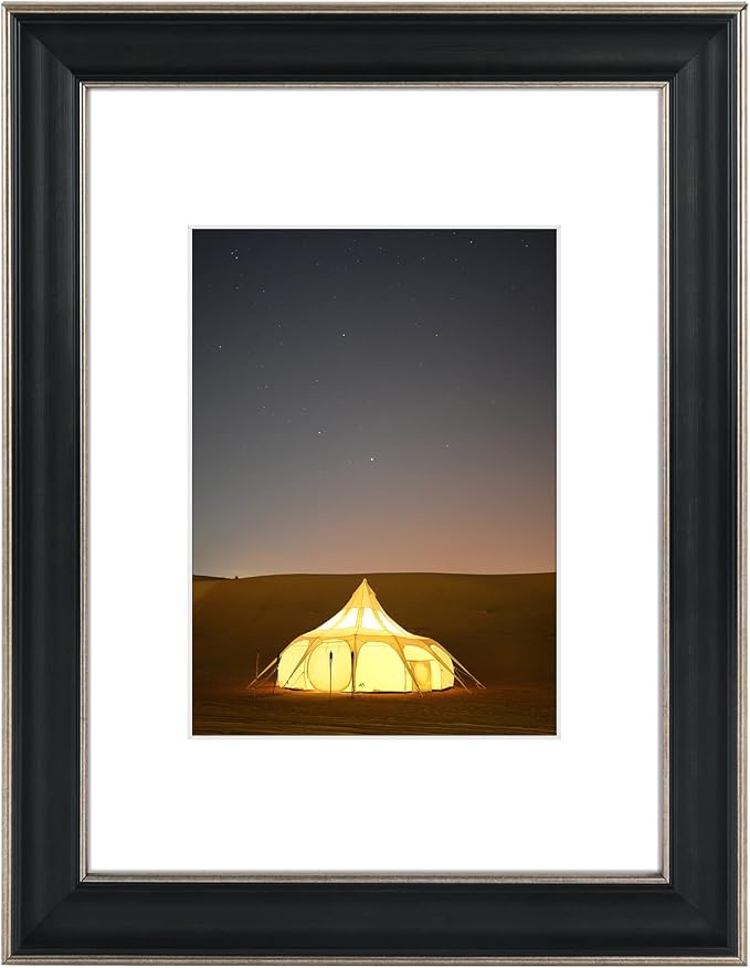 Golden State Art, 9X12 Photo Frame with White Mat for 6X8 Pictures & Real Glass, 1.25-Inch Wide, Antique Black