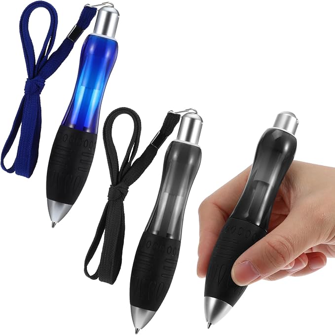 14 Pcs Big Fat Pens, Large Wide Grip Ballpoint with Rope, Ergonomic Pen for Tremor, Arthritis, Parkinson, Handicap (2 Pens + 6 Blue Refills + 6 Black Refills)