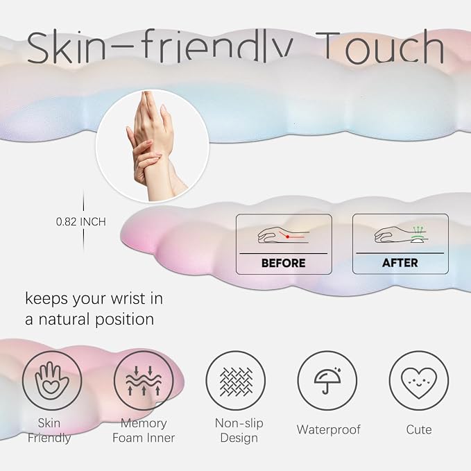 4 in 1 Ergonomic Leather Cloud Wrist Rest Keyboard and Mouse Pad & Coaster | Full 4-Piece Set, Non-Slip PU Base, Soft Memory Foam Comfort For Long Work/Gaming Hours, Cute Desk Decor, Easy To Clean