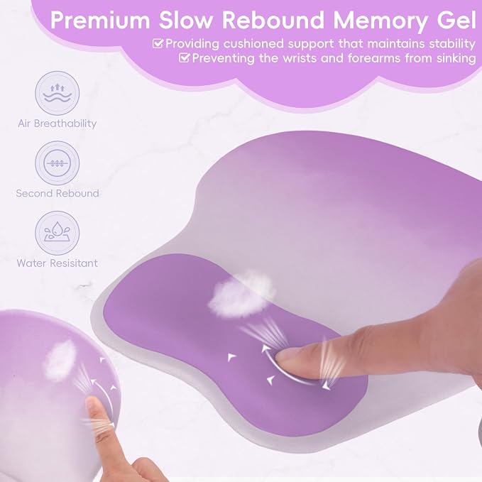Ergonomic Mouse Pad,Non Slip Mousepad Wrist Rest Support for Office, Computer, Laptop & Mac(A-Purple)