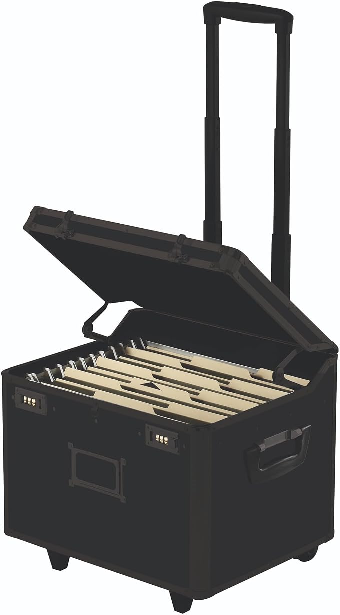 Vaultz Locking Mobile File Chest, Letter/Legal Size Storage Box, Black | Rolling filing chest storage for letter and legal size files, secure lock, compact 17.5x15.5x14.5 in black footprint