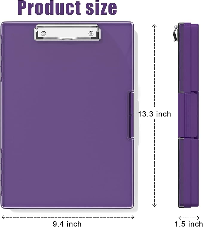 Hongri Clipboard with Storage, Purple 8.5 x 11 Clip Board, Dual Compartmen | Folder Nursing Side Opening, Heavy Duty Organization Box, Smooth Writing for Teachers, Classroom, Size 13.3 x 9.4 x 1.5 in