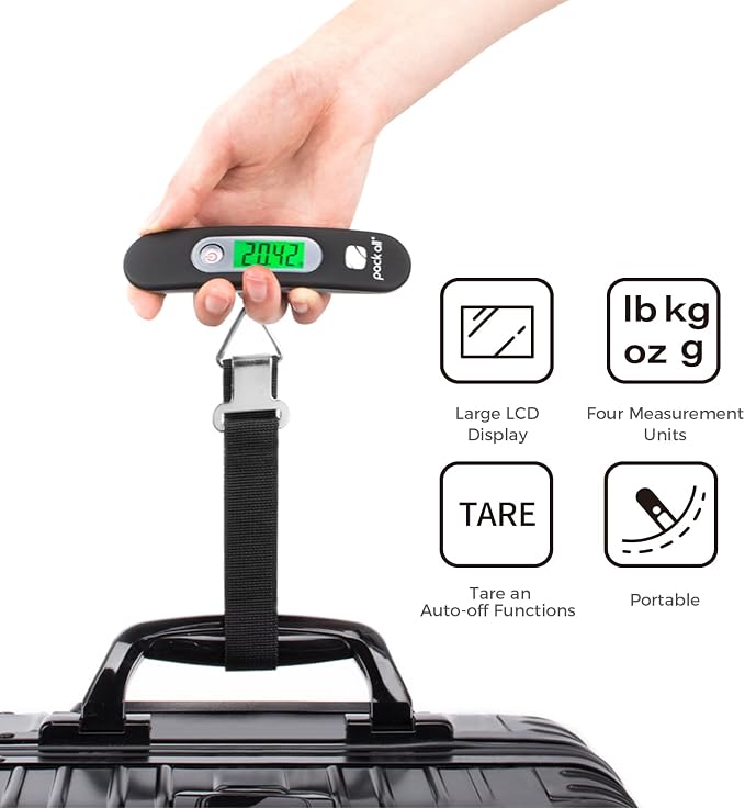 pack all Digital Luggage Scale for Travel, 110Lbs Capacity, 0.1Lb Precision | Handheld, Backlit LCD Display, Lb/Kg/Oz/g Conversion, Tare Function, Battery Included, Black