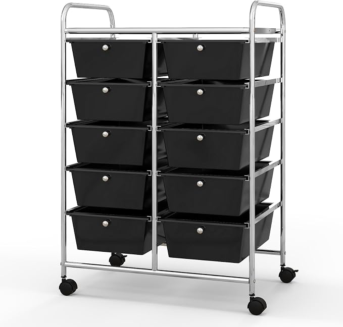 BECOMFORT 10-Drawer Rolling Cart with Drawers, Storage Cart on Wheels, Teacher Classroom Organizers with Metal Frame, Mobile Craft Cart, Trolley Utility Cart for School Office Play Room