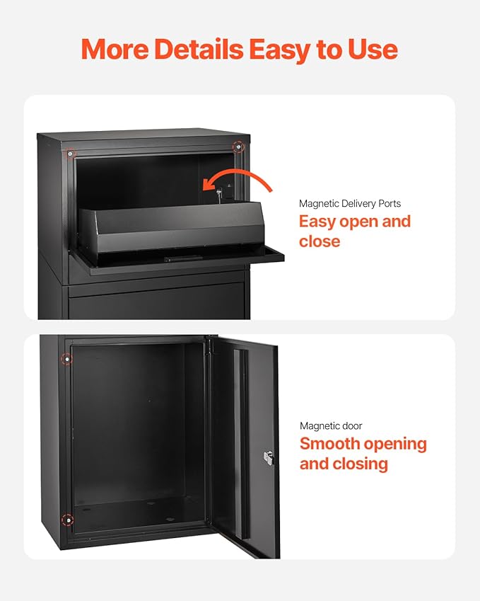 VEVOR Package Delivery Boxes for Outside, 35.8 in Mailbox for Parcel with Lock, Galvanized Steel Package Drop Box with Anti-Theft Design, Weather-Resistant Package Mailbox for Home and Office, Black