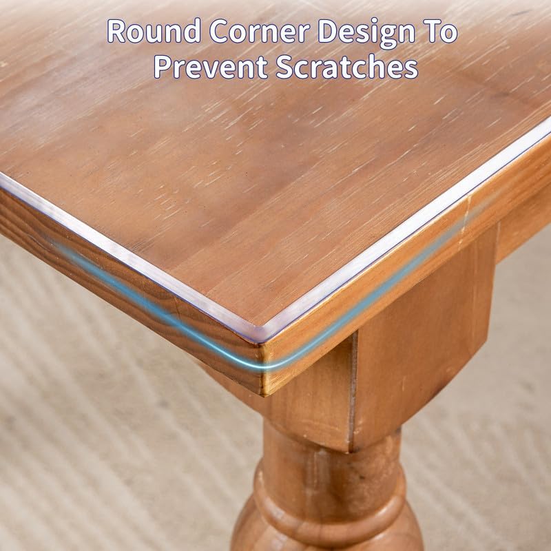 48 x 108 Inch Clear Table Cover Protector, 2mm Thick Clear Table Protector for Dining Room Table, Plastic Table Cover, Waterproof Table Pad for Kitchen, Office