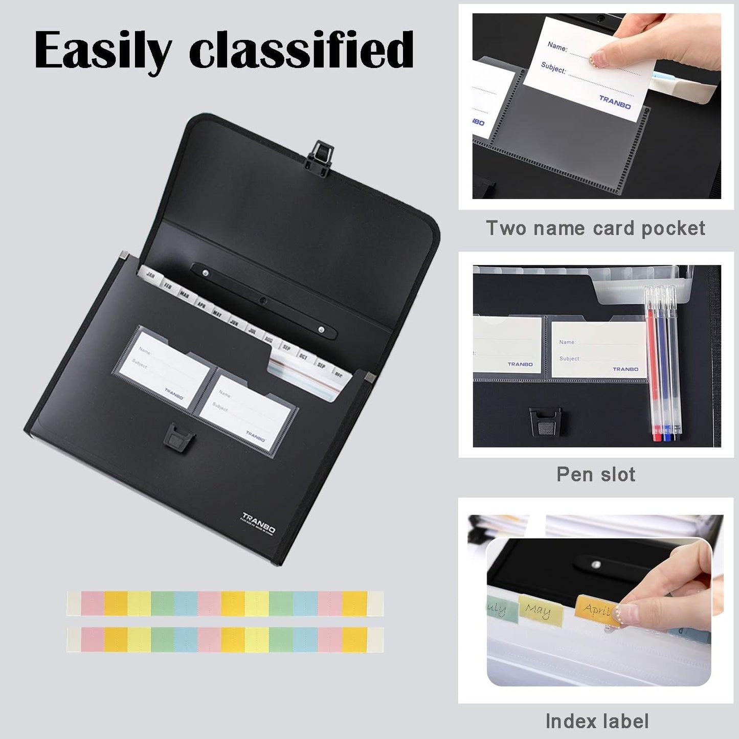 25 Pockets Letter Size/A4 Accordion File Organizer with Handle, TRANBO Expanding File Folder, Expandable Document Paper Organizer for Travel School Office - 1 Pack