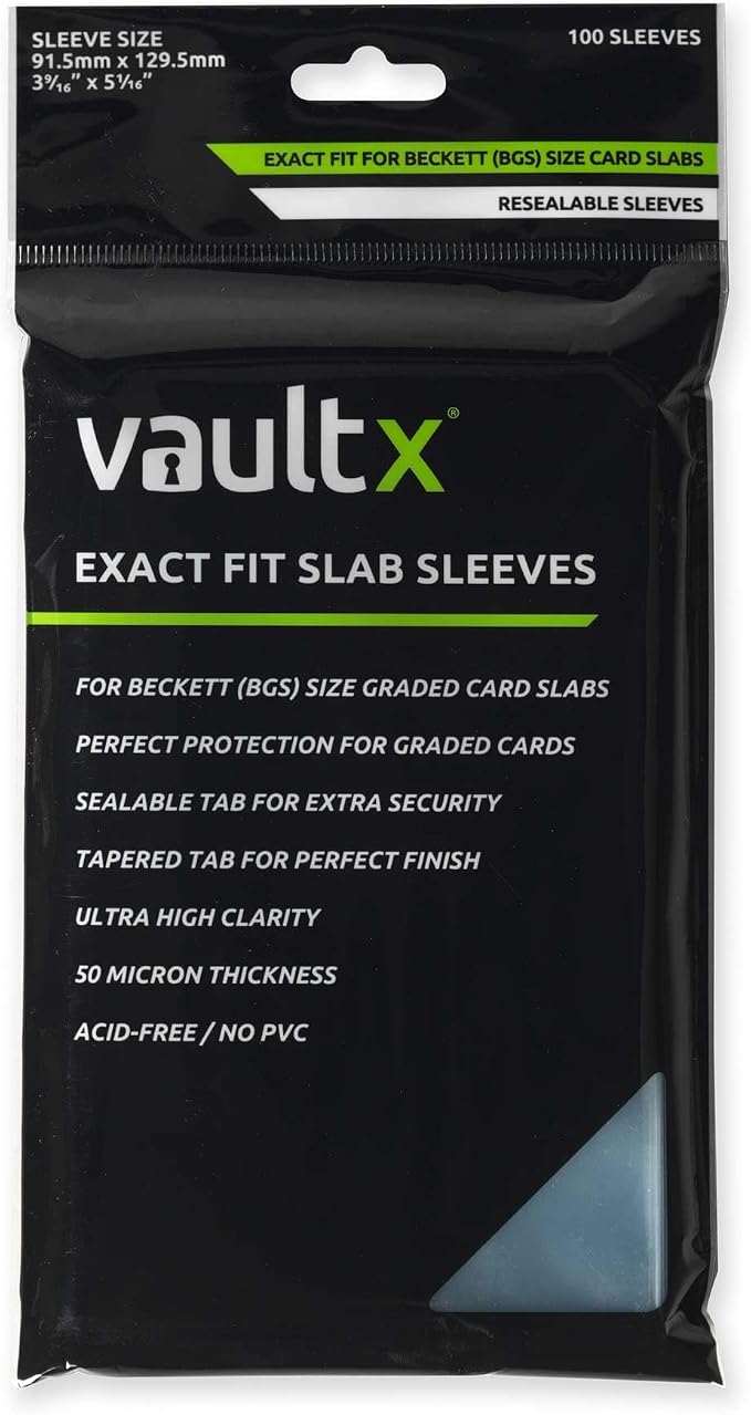 Vault X Exact Fit Slab Sleeves (100 Pack) for Graded Trading Cards, Becketts BGS and Other Similar Sized Cases