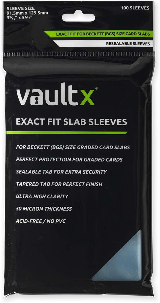 Vault X Exact Fit Slab Sleeves (100 Pack) for Graded Trading Cards, Becketts BGS and Other Similar Sized Cases