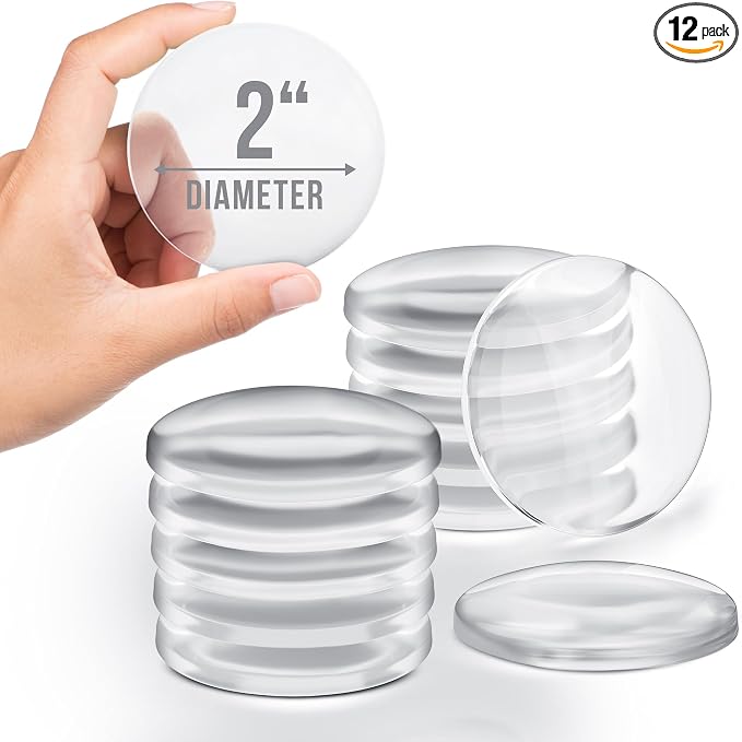 Clear Door Stoppers - Medium 2" (12 Pack) - Door Stoppers for Wall with Strong Back Adhesive - Quiet and Shock Absorbent Silicone Wall Protectors from Door Knobs - Protects Every Surface
