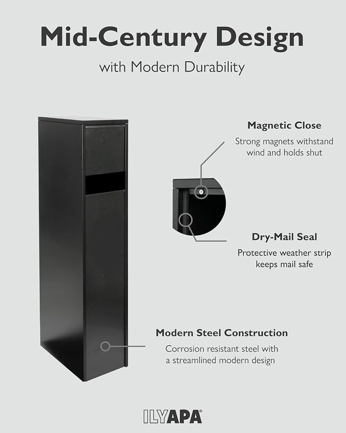Modern Mailbox with Post - Residential Mailboxes for Outside Post Mount, Large Mail Box and Posts Combo Kit with Newspaper Package Slot, Magnetic Door, Powder Coated, Works with 4x4 or 6X6 Wood