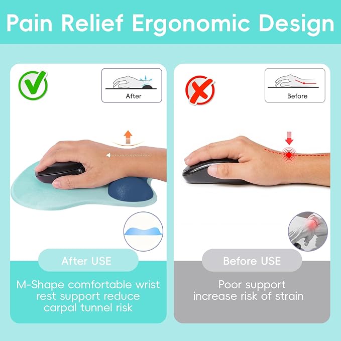 Ergonomic Mouse Pad,Non Slip Mousepad Wrist Rest Support for Office, Computer, Laptop & Mac(A-Green Blue)