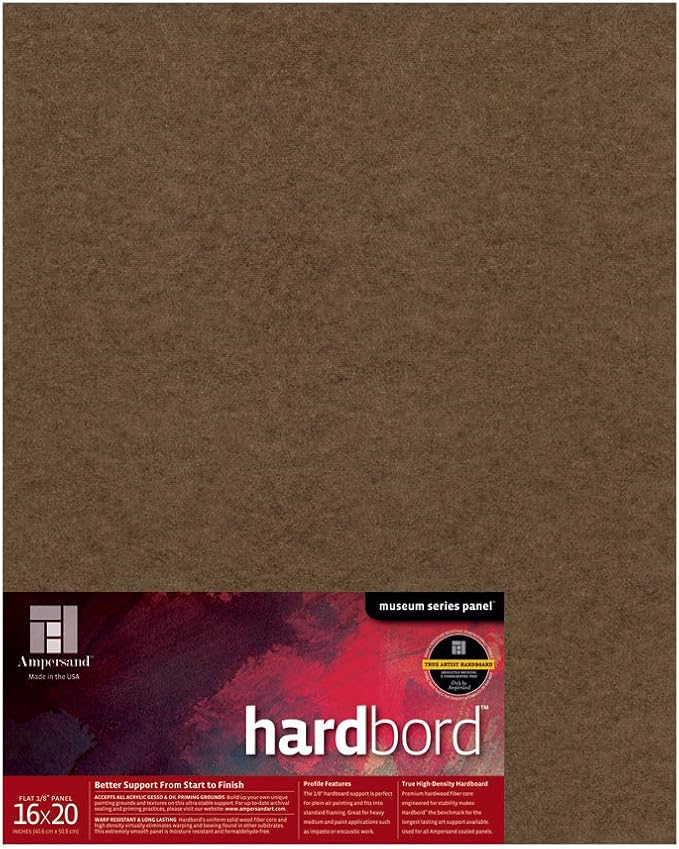 Ampersand Art Supply Hardboard Wood Painting Panel: Museum Series Hardbord, 16" x 20", 1/8 Inch Flat Profile