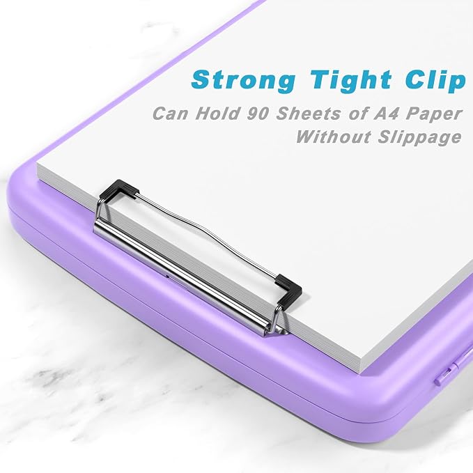 Rimilak Clipboard with Storage, 8.5 x 11'' High Capacity Clip Board, Purple | Smooth Writing, Side-Opening Plastic Folder with Pen Holder, Size 14.2 x 9.6 x 1.2″ ,for Classroom, Teacher, Student