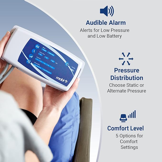 M PAIN MANAGEMENT TECHNOLOGIES Alternating Pressure Wheelchair Cushion by MobiCushion - Pneumatic Air Pillow - Relief for Pressure Sores - Blue