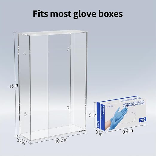 Acrylic Glove Dispenser Wall Mount, Clear Plastic Glove Rack Floating Triple Gloves Box Holder 16.1'' X 10.2'' X 3.8'', Capacity Of 3 Glove Boxes