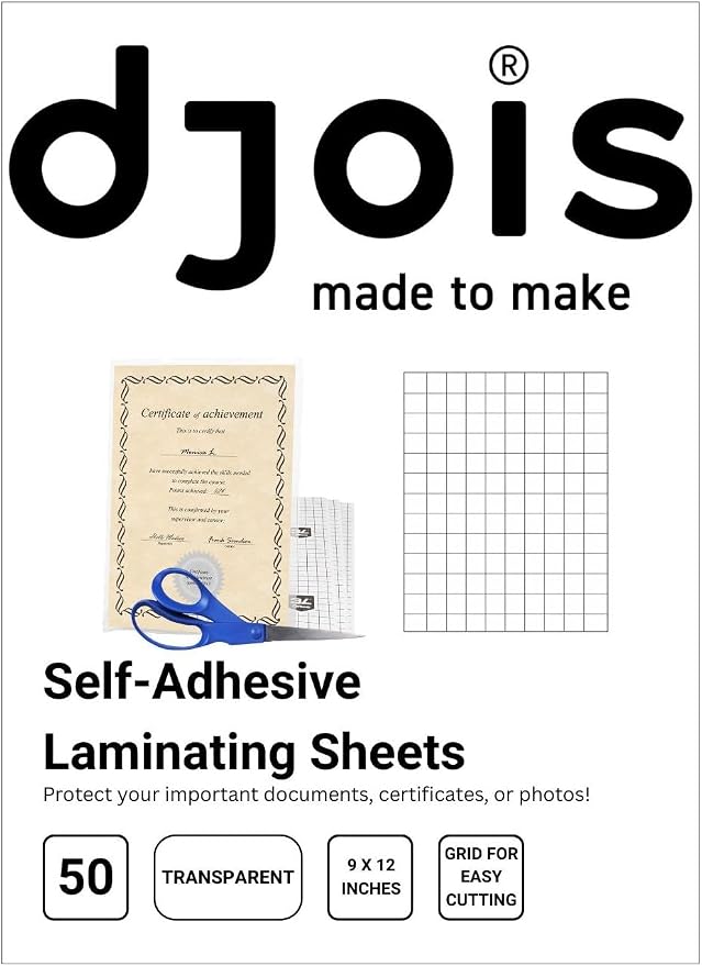 Tarifold Self-Adhesive Laminating Sheets, 9 x 12 inches, 50 Count | 50 self-laminating sheets, 9 x 12 inches, no machine required, clear protective finish, protects documents and photos