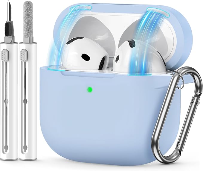 for AirPods 4 Case 2024 with Cleaner Kit & Keychain-Magnetic Azure | Silicone Protective Cover for Apple AirPods 4th Generation Case,for Women Men,One-Piece Design,Shockproof,Dust Proof,Magnetic