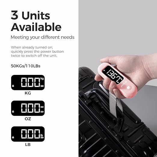 pack all Digital Luggage Scale for Travel, 110Lbs Capacity, 0.1Lb Precision | Handheld, Backlit LCD Display, Lb/Kg/Oz Conversion, Tare Function, Battery Included, Pink