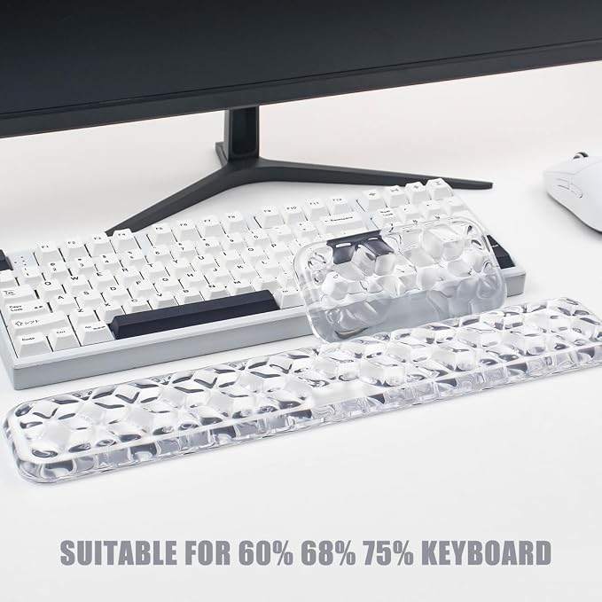 Gel Keyboard and Mouse Wrist Rest Set – Water Ripple Wrist Rest for Computer Keyboard 60%/68%/75%, Comfort & Support for Typing and Gaming (White)