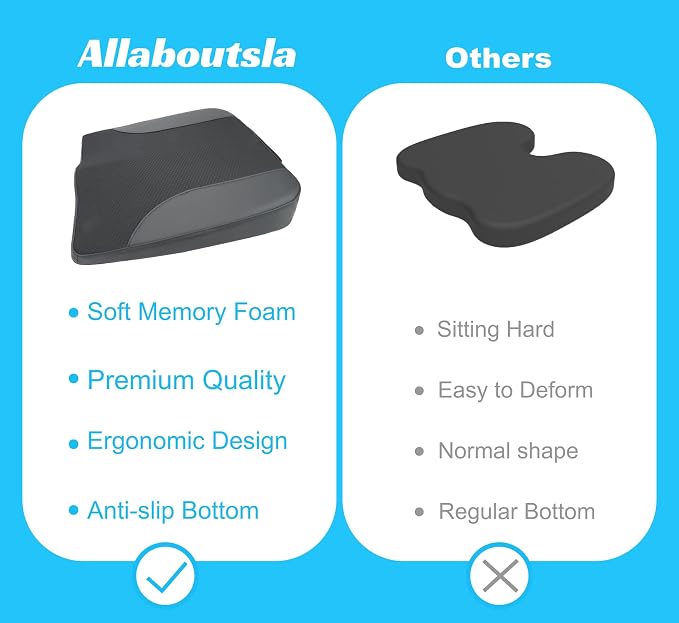 Allaboutsla Car Seat Cushion, Car Seat Cushions for Long Driving | Comfortable Memory Foam Driver Seat Cushion, Automotive Seat Cushions, Butt Pillow for Car,Truck, Office Chair, Black
