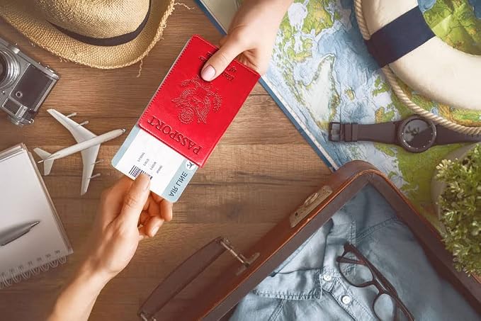 Passport Holder Cover Wallet Case RFID Blocking Leather Card Slot Travel Accessories Documents Organizer Protector for Women Men, Red