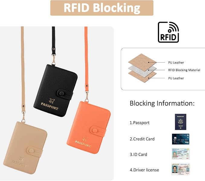 Passport Holder RFID Protected Wallet and Luggage Tag with Protection Cover Travel Accessories Leather Card Case Organizer for Women Men (Beige)