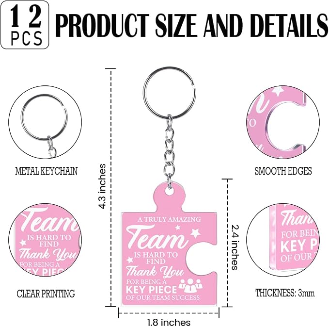 Team Appreciation Gifts Bulk Thank You Keychains for Coworkers | Gift Set for Employee, Staff, Teachers, Teamwork Puzzle Piece Keyring, Acrylic