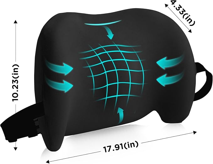 Lumbar Support Pillow for Office Chair, Memory Foam Car Back Cushion | Lumbar Pillow Lower Back with Adjustable Straps, Ergonomic Chair Back Pillow for Office, Car, Gaming Chairs and Bed