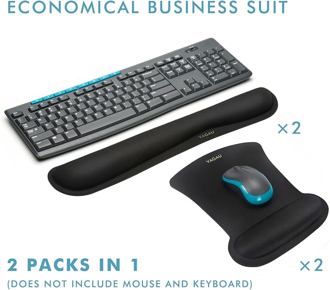 VAGAU Premium Keyboard Wrist Rest and Mouse Pad Wrist Support | Ergonomic Memory Foam Set for Office, Laptop, Mac, Computer and Gaming, Comfortable Typing &Wrist Pain Relief
