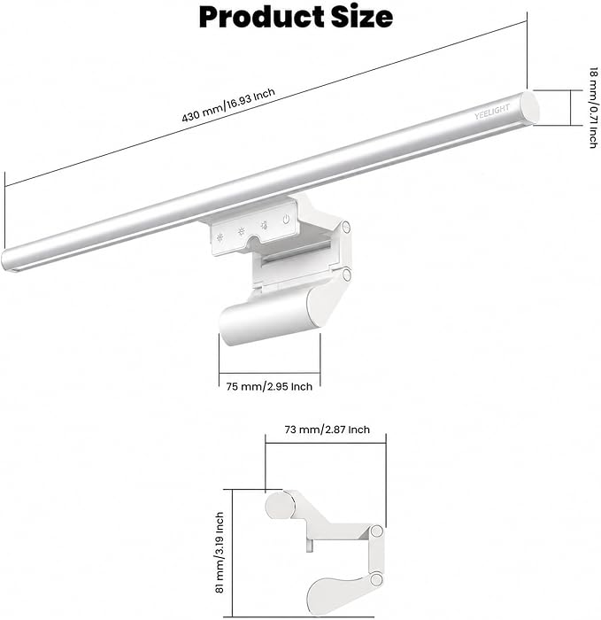 YEELIGHT Monitor Light Bar with Remote, Computer Monitor Lamp for Home Office Gaming, 250LM No Glare Eye-Care Screen Bar, Touch Control USB Desk Lamp with Stepless Dimming for Flat & Curved Monitor