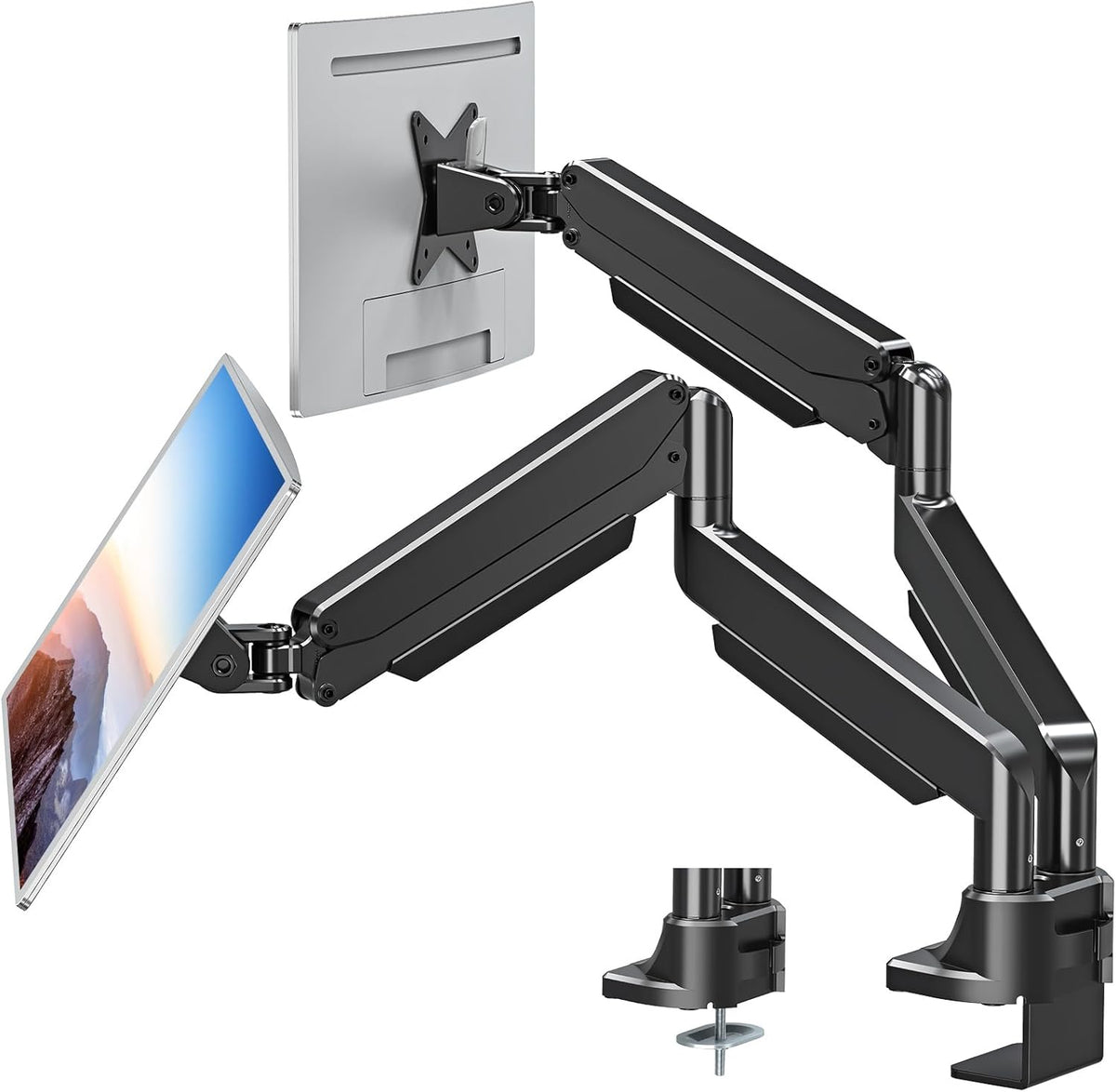 MOUNT PRO Dual Monitor Stand for Max 43 Inch Ultrawide Computer Screen, Premium Aluminum Heavy Duty Monitor Arm Holds 6.6lbs to 33lbs, Gas Spring Full Motion Display Desk Stand, VESA Mount