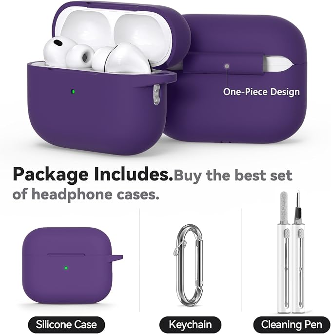 Ljusmicker for AirPods Pro 3 Case 2025 with Cleaner Kit,Dark Purple | Soft Silicone Protective Cover for Apple AirPod Pro 3rd Generation Case with Keychain for Women Men,Shockproof