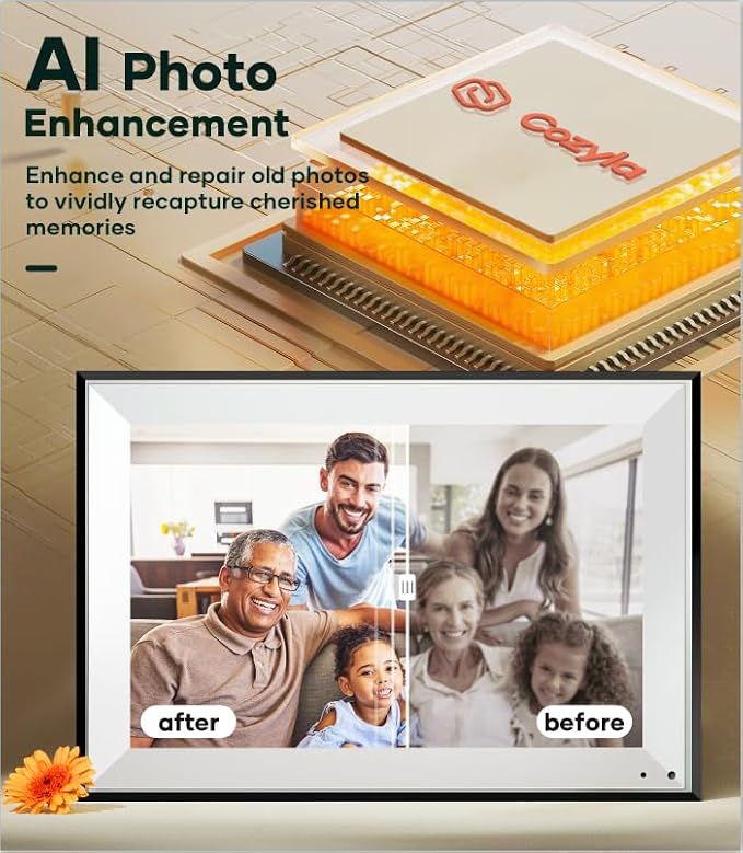 Cozyla Frame: 10.1" WiFi Digital Picture Frame Mat – No Subscription & Unlimited Storage, Support Long Video, Electronic Photo Frame Gift for Family, Share Picture via Google Photos, App, Email, Web