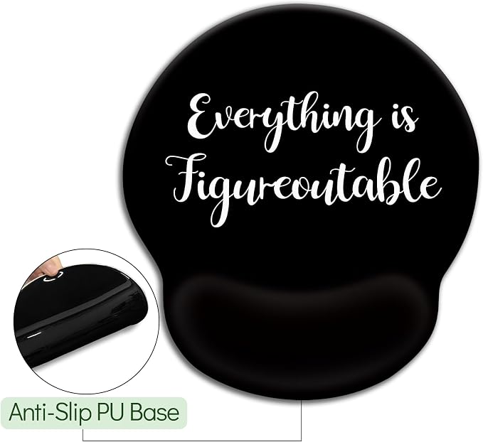LIMKRIAN Black Ergonomic Mouse Pad with Wrist Rest, Office Desk Mousepad | Non-Slip PU Base, Smooth Surface, Cooling Gel Eases Wrist Pain, Cute Mouse Pad for Computer, Laptop, Office Desk Accessories