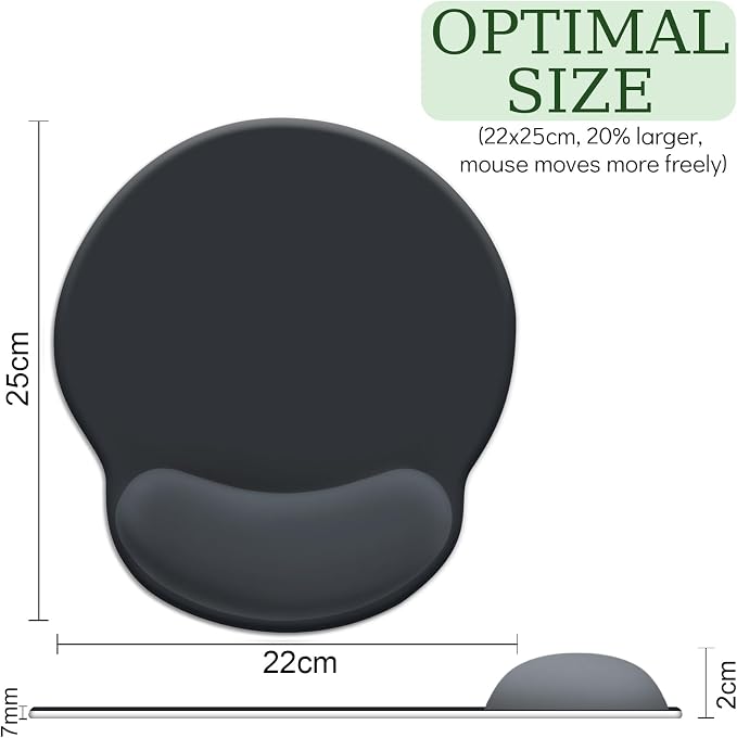LIMKRIAN Ergonomic Mouse Pad with Gel Wrist Rest, 9.8 x 8.6 in, Black | Non-Slip PU Base, Smooth Surface, Cooling Gel Eases Wrist Pain, for Office/Gaming/Home, Office Mousepad Desk Accessories