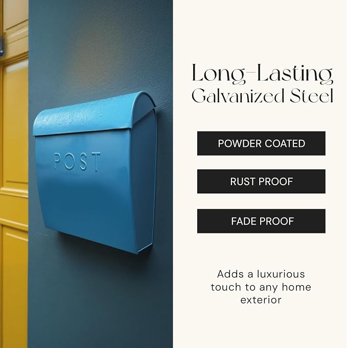 NACH Wall Mount Mailboxes for Outside, 12.75 x 10.75 x 5 inches, Blue Mailboxes for Outside Wall Mount, Waterproof - The Sylvia Mailbox