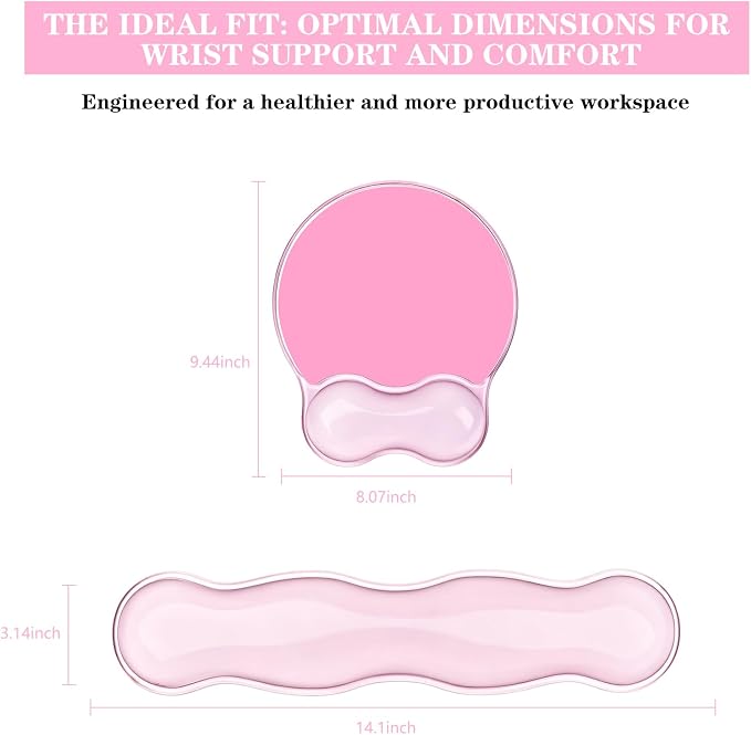 Gel Wrist Rest for Keyboard and Mouse Pad Set - Clear Pink | Ergonomic Cute Computer Keyboard Wrist Pad Support for Pain Relief, Non-Slip Desk Accessories for Office and Home
