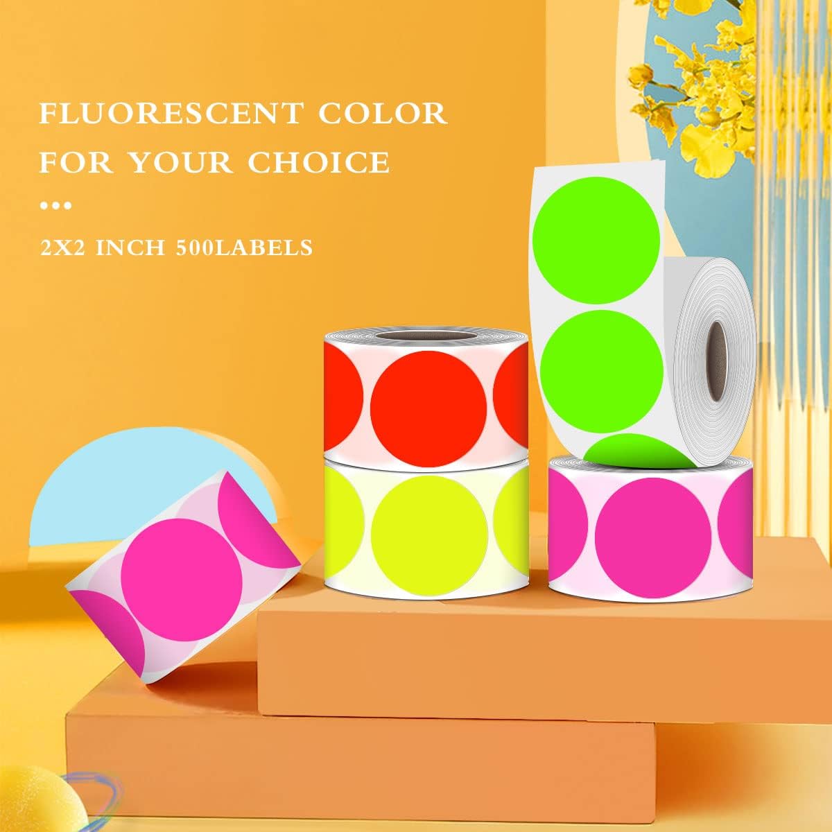 PARLAIM 2" Round Circle Dot Sticker 500pcs Color Coded Labels Permanent Adhesive Writable Surface for Inventory Storage Organizing Moving, Fluorescent Pink