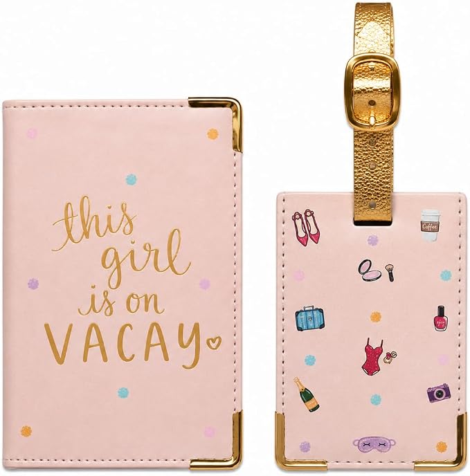 WORD TRAVELER Passport Cover Holder And Luggage Tag Set In Gift Box | Faux Material, Adjustable Buckle Strap, Privacy ID Window, Slim Lightweight Build for Easy Carry