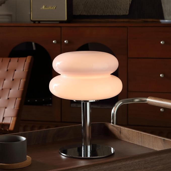 Glivpny Mushroom Table Lamp, Mid Century Modern Decor Lamp (Pink) | Cool Desk Lamps for Bedroom,Vintage Dimmable Bedside Small Cute Lamps, House Warming Gifts New Home Decor