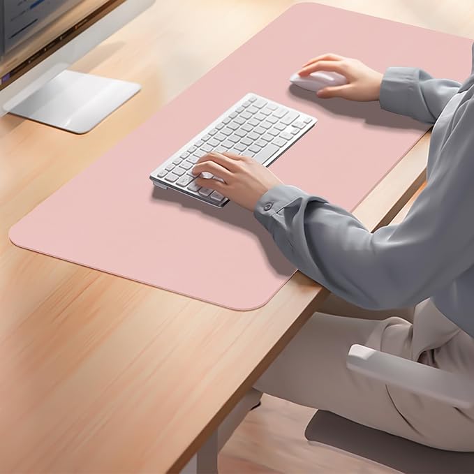 Leather Desk Pad Mat, Pink Desk Mat, 31.5" x 15.7" | Non-slip and Waterproof Computer Mat, Desk Protector for Office/Home, Desk Accessories for Women